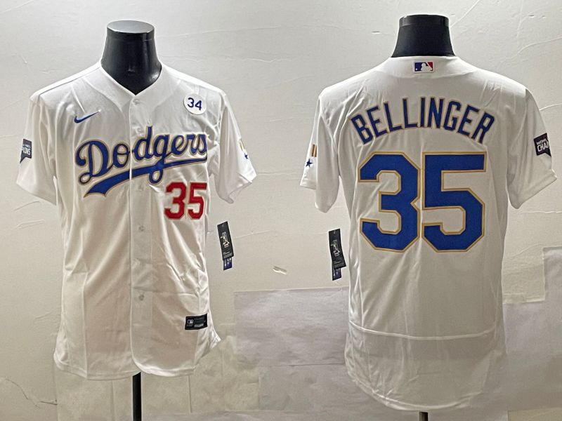 Men Los Angeles Dodgers #35 Bellinger White Gold Elite 2025 Nike MLB Jersey style 9